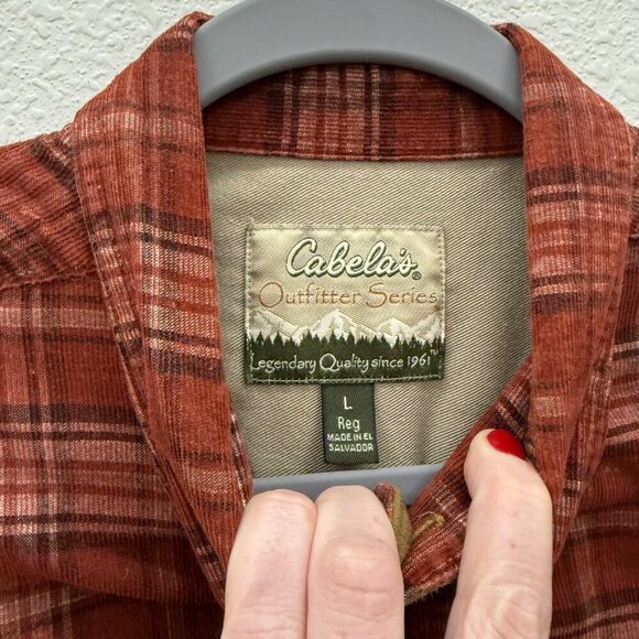Cabelas Plaid Corduroy Elbow Patch Long Sleeve Button Down Shirt Mens size Large - Picture 2 of 5